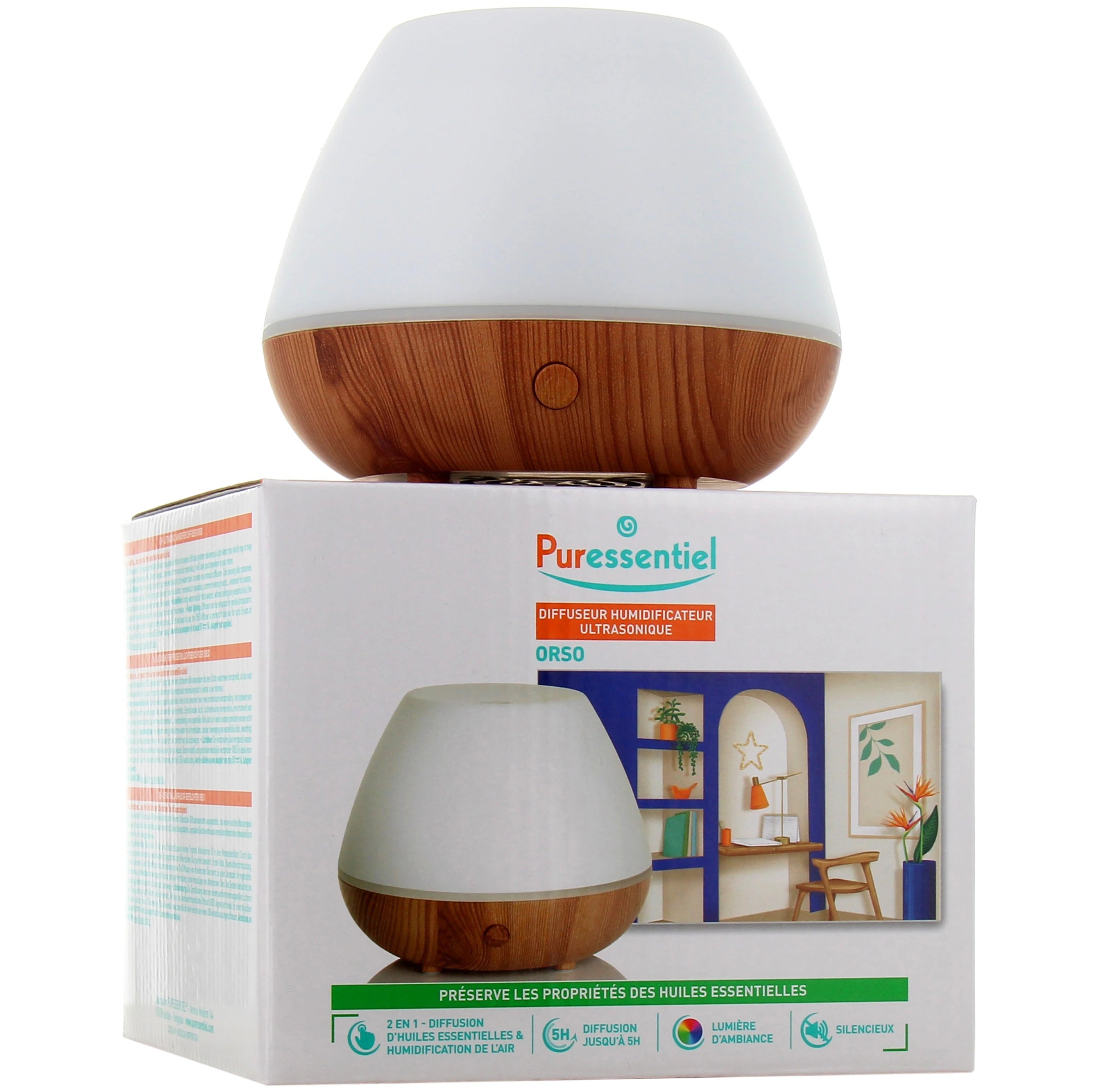 Puressentiel Orso Ultrasonic Diffuser Humidifier: 7 LED Lights, Silent, Eco-Friendly